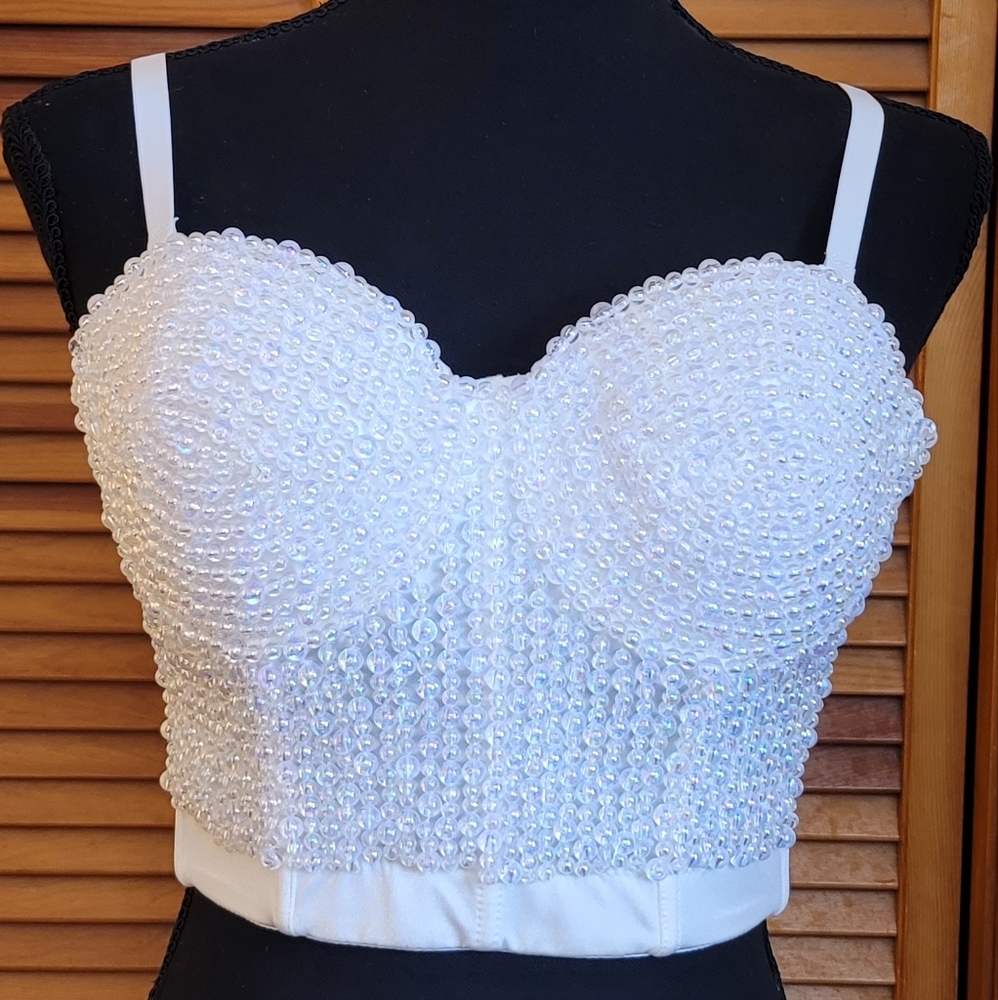 EUC Beaded Bustier Corset Crop Top Size Small
